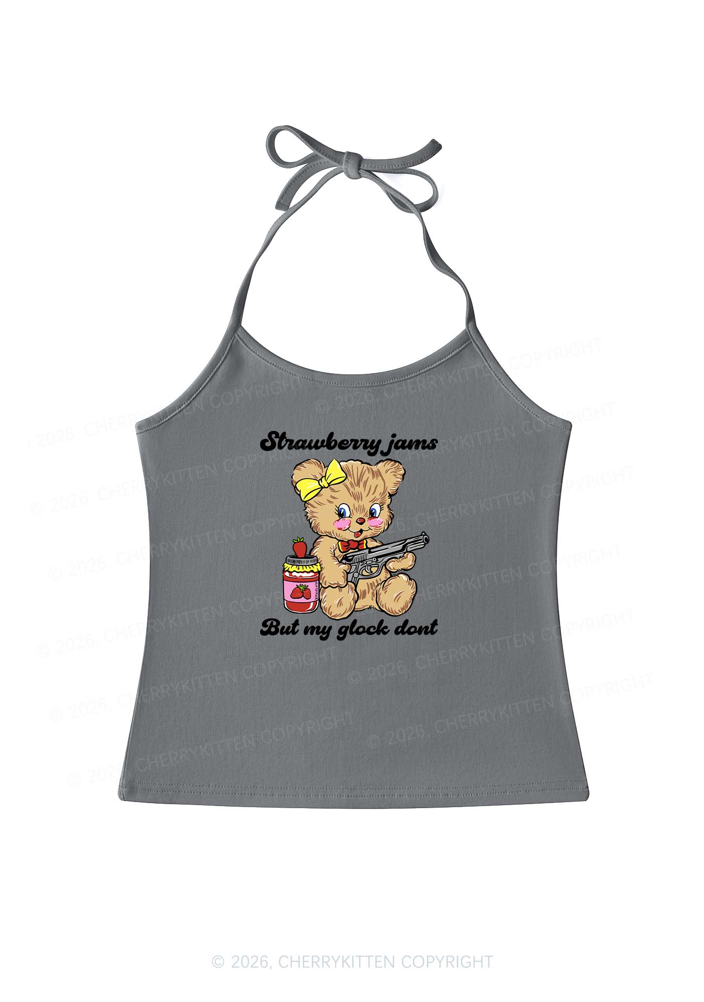 Strawberry Jams Bear Y2K Halter Neck Cami Cherrykitten