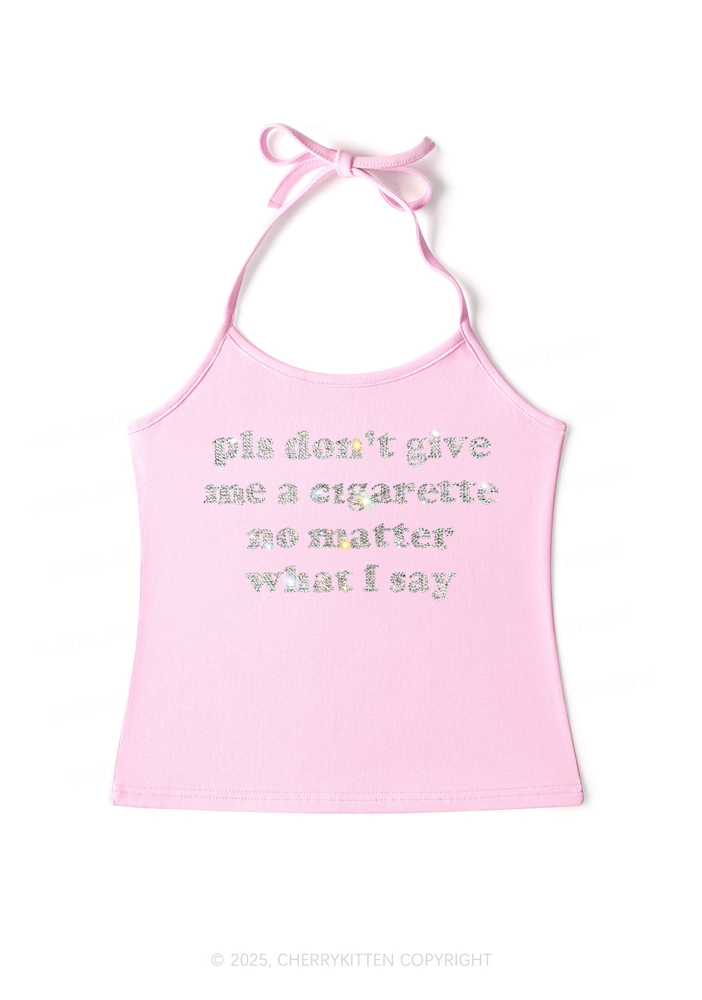 Rhinestone Dont Give Me Cigarette Y2K Halter Neck Cami Cherrykitten