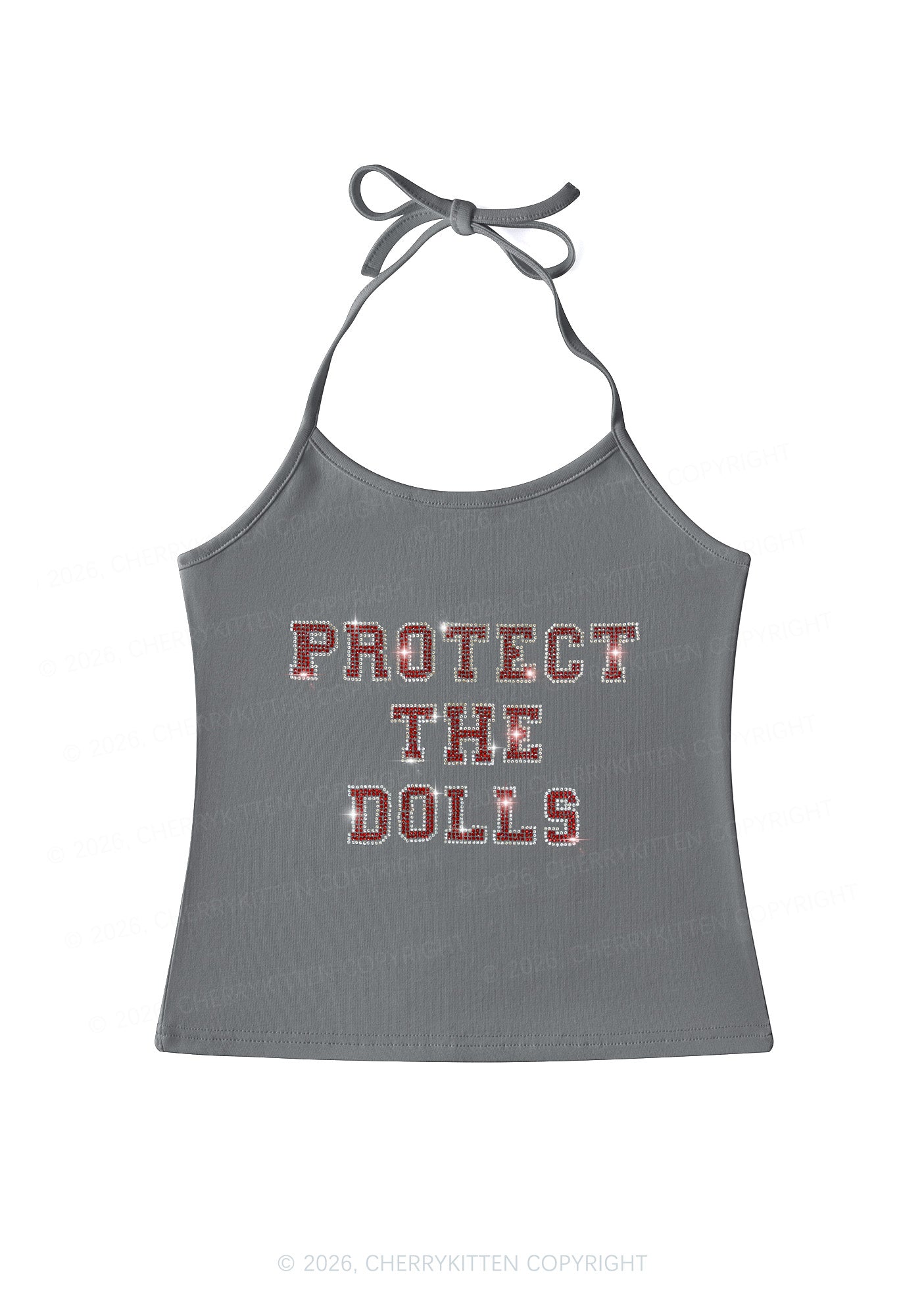 Rhinestone Protect The Dolls Pride Y2K Halter Neck Cami Cherrykitten