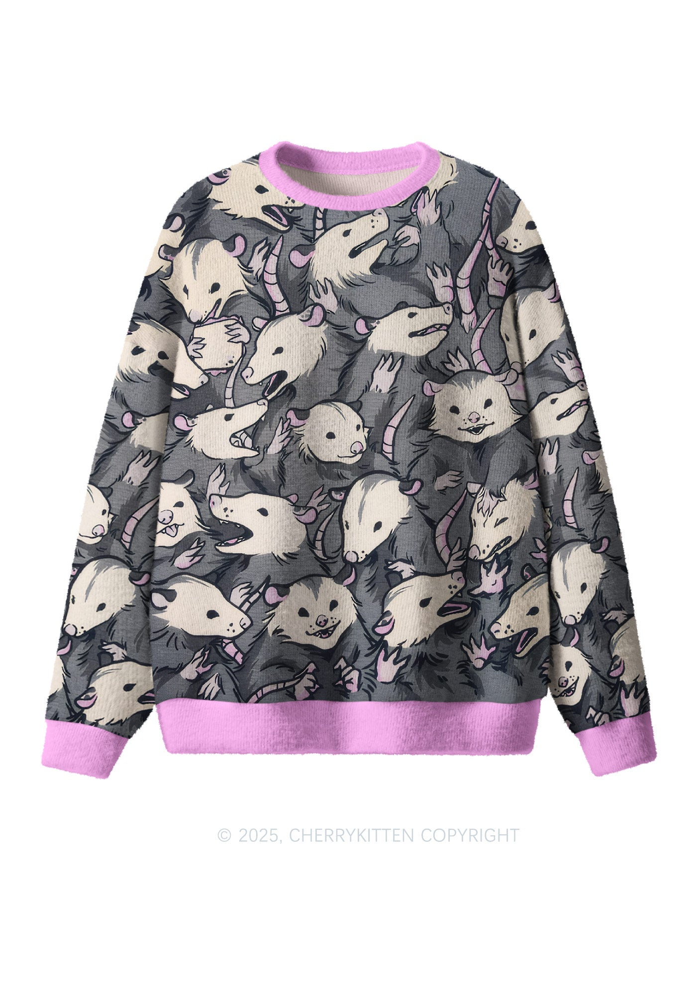 Grey Possum Y2K Christmas Knit Sweatshirt Cherrykitten