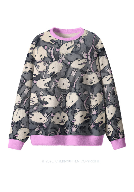 Grey Possum Y2K Christmas Knit Sweatshirt Cherrykitten