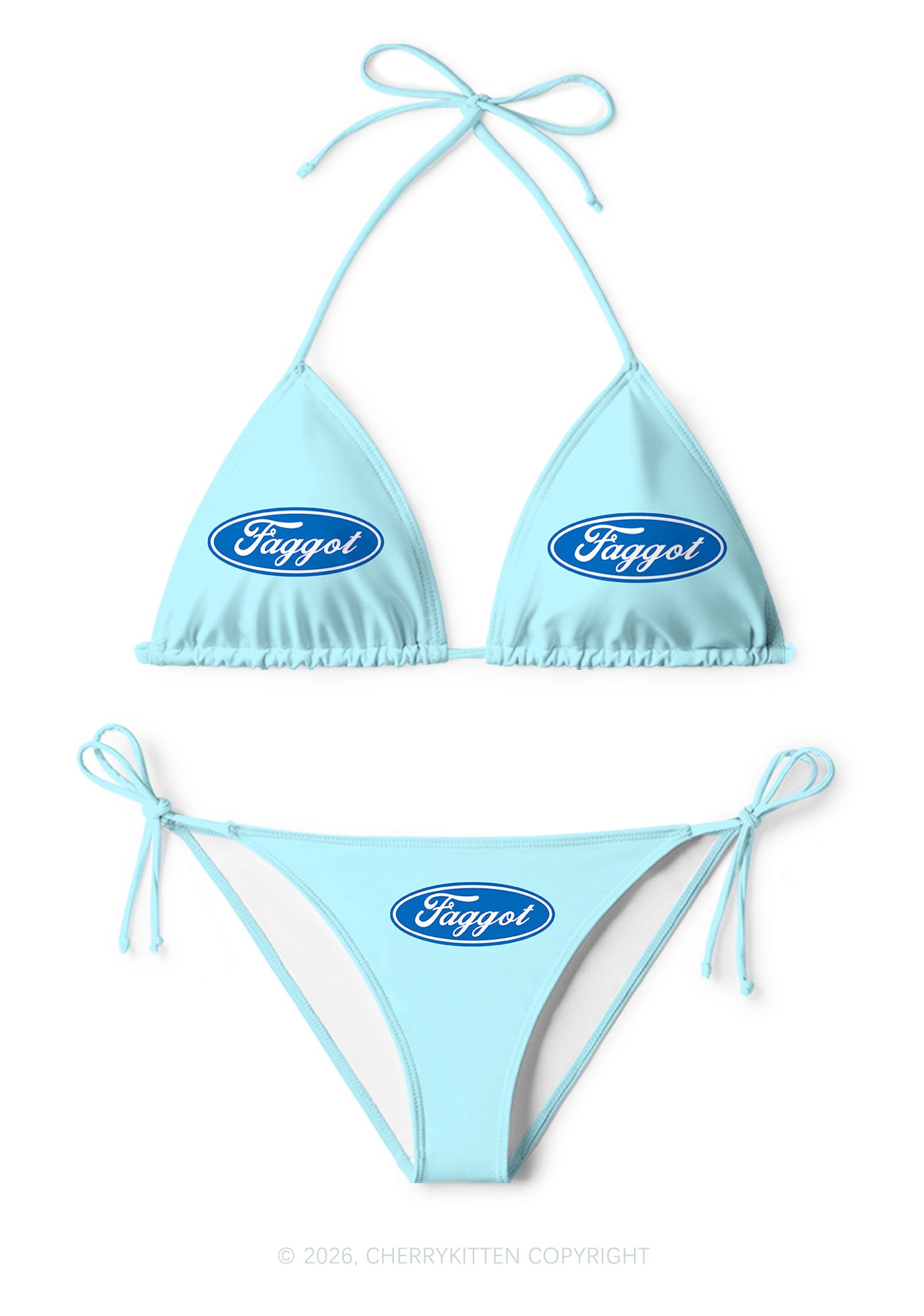 Blue Faggot Pride Y2K Print Bikini Set Cherrykitten