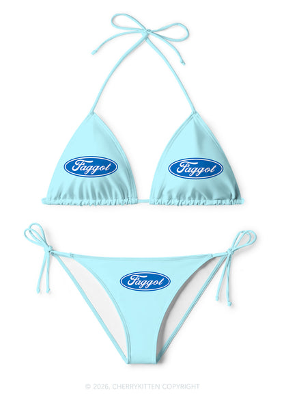 Blue Faggot Pride Y2K Print Bikini Set Cherrykitten