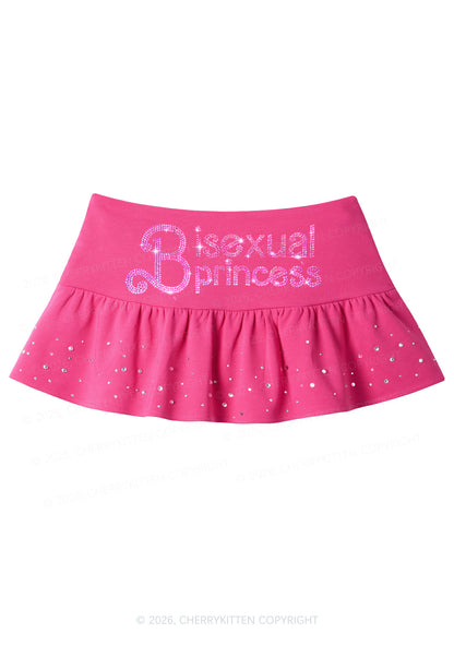 Rhinestone Bisexual Princess Y2K Pink Ruffled Rhinestone Mini Skirt Cherrykitten