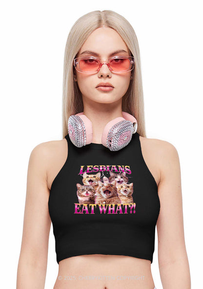Funny Lesbian Cat Y2K Crop Tank Top Cherrykitten