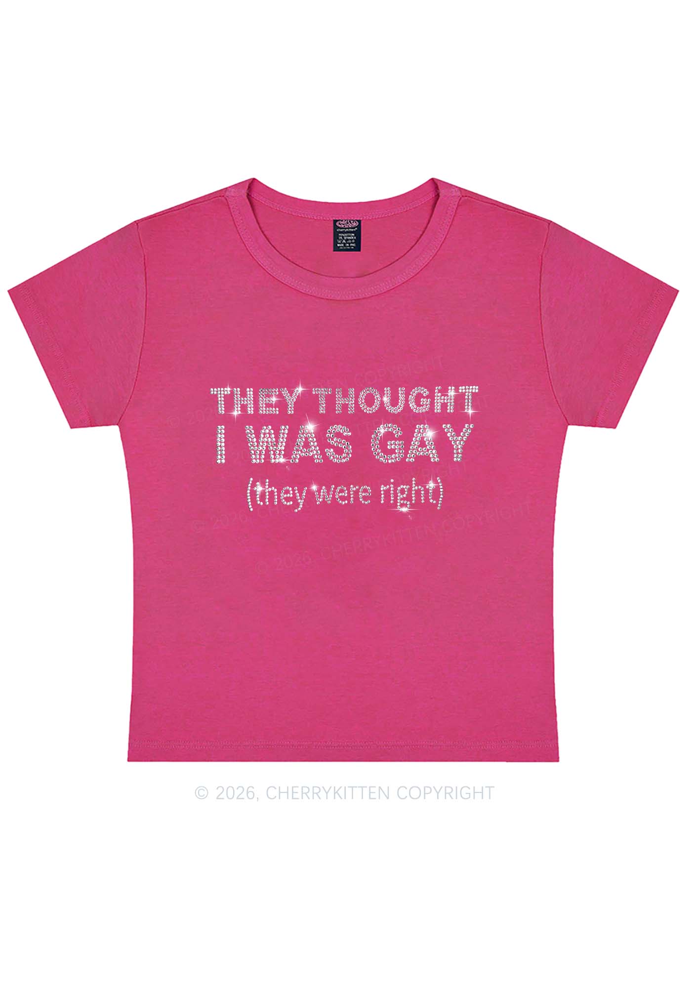 Rhinestone They Thought I Was Gay Pride Y2K Baby Tee Cherrykitten