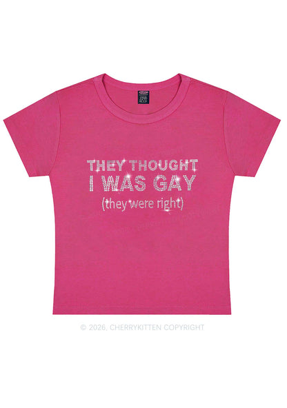 Rhinestone They Thought I Was Gay Pride Y2K Baby Tee Cherrykitten