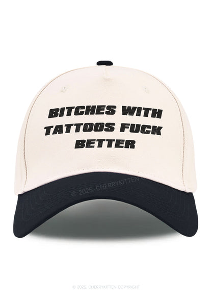Embroidered Bxxches With Tattoos Fxxk Better Y2K Color Block Baseball Cap Cherrykitten