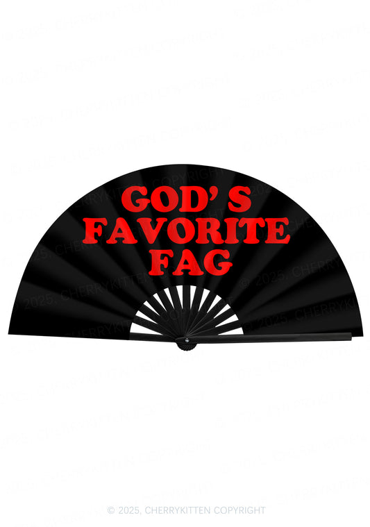 Gods Favorite Fag Pride Y2K Rave Hand Fan Cherrykitten