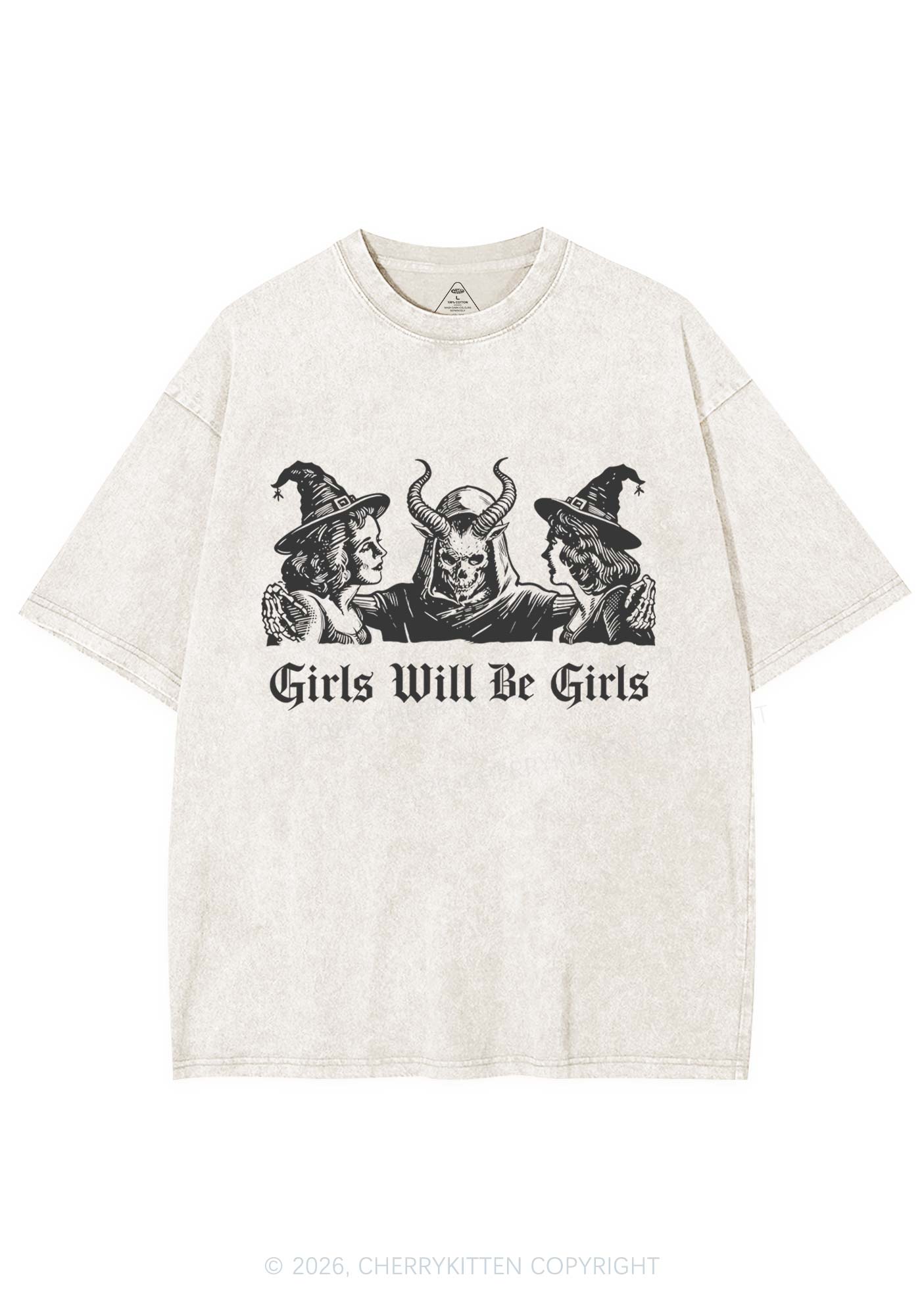 Halloween Witch Girl Y2K Shirts Washed Tee Cherrykitten