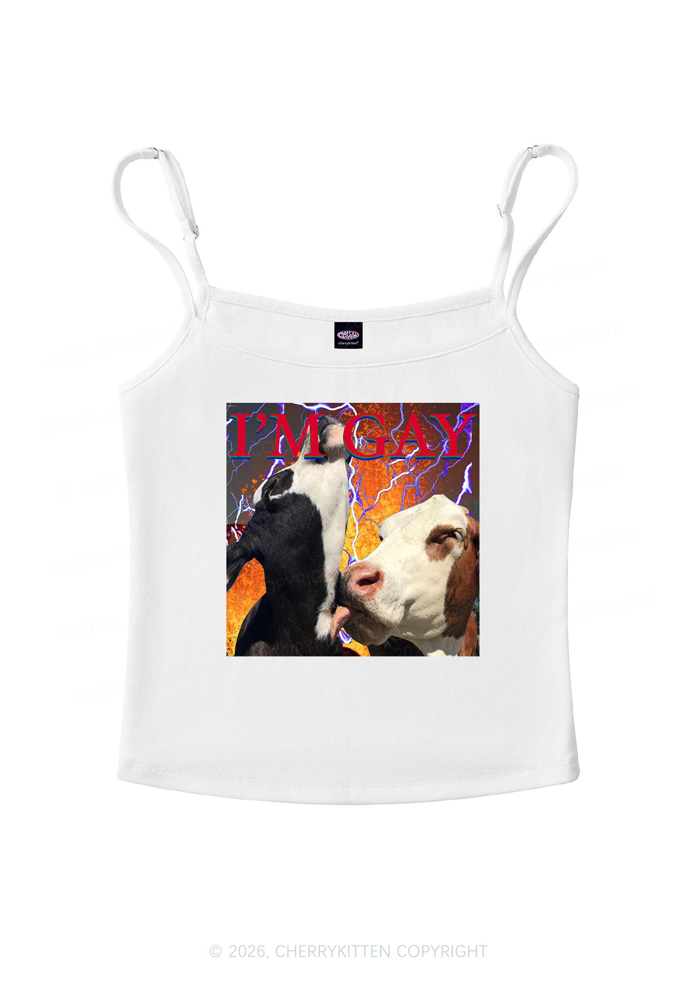 Gay Cow Play Pride Y2K Spaghetti Strap Cami Cherrykitten