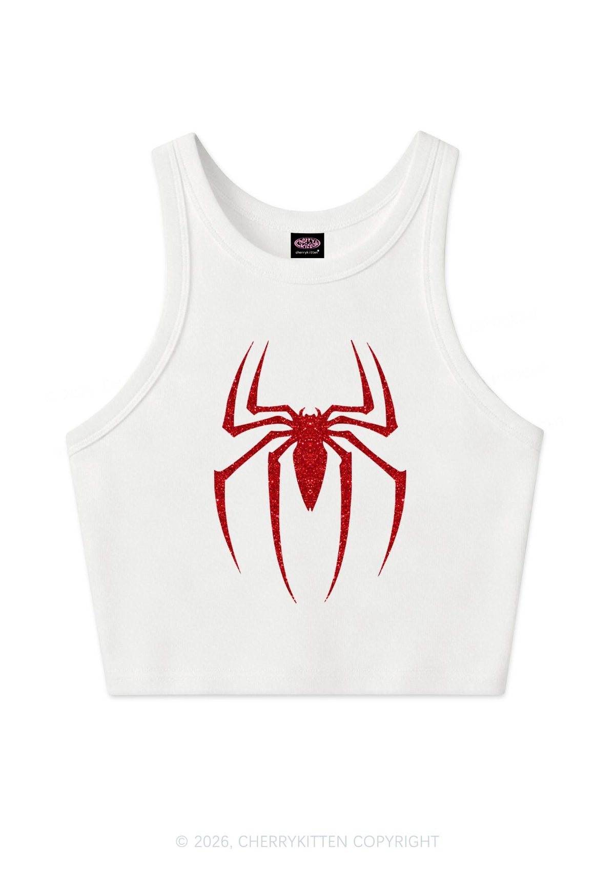 Glitter Spider Y2K Crop Tank Top Cherrykitten