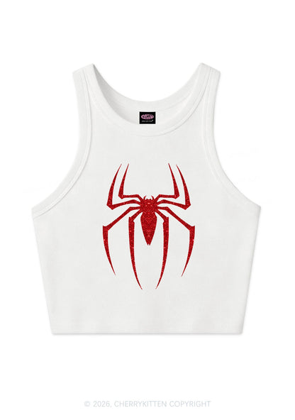 Glitter Spider Y2K Crop Tank Top Cherrykitten