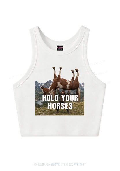 Man Hold Your Horses Y2K Crop Tank Top Cherrykitten