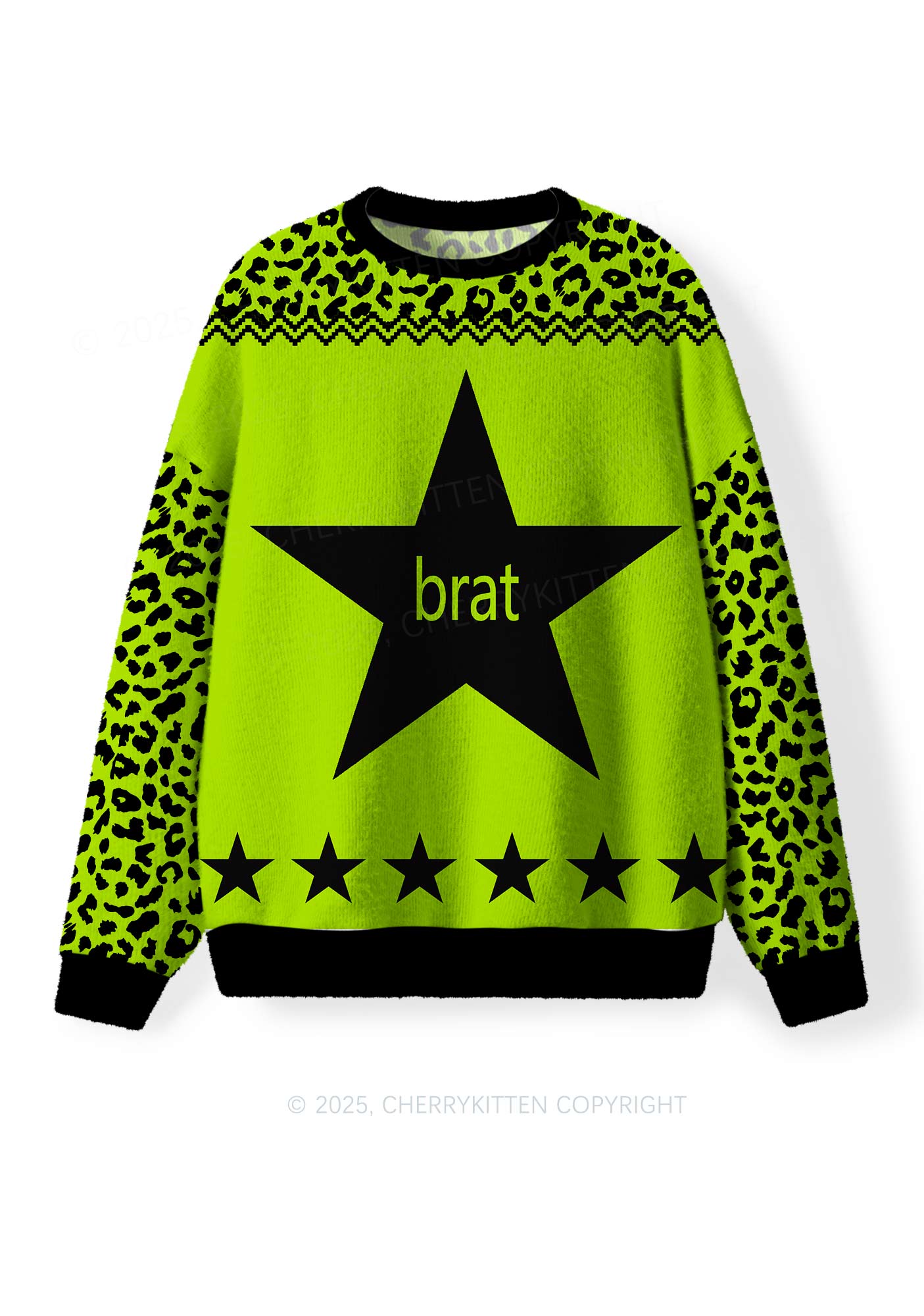 Green Brat Star Y2K Christmas Knit Sweatshirt Cherrykitten