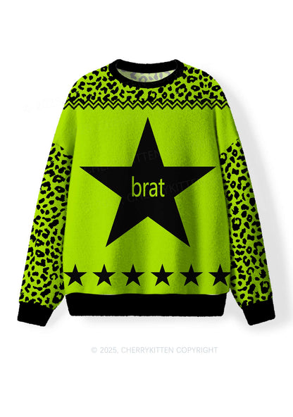 Green Brat Star Y2K Christmas Knit Sweatshirt Cherrykitten