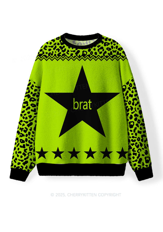 Green Brat Star Y2K Christmas Knit Sweatshirt Cherrykitten