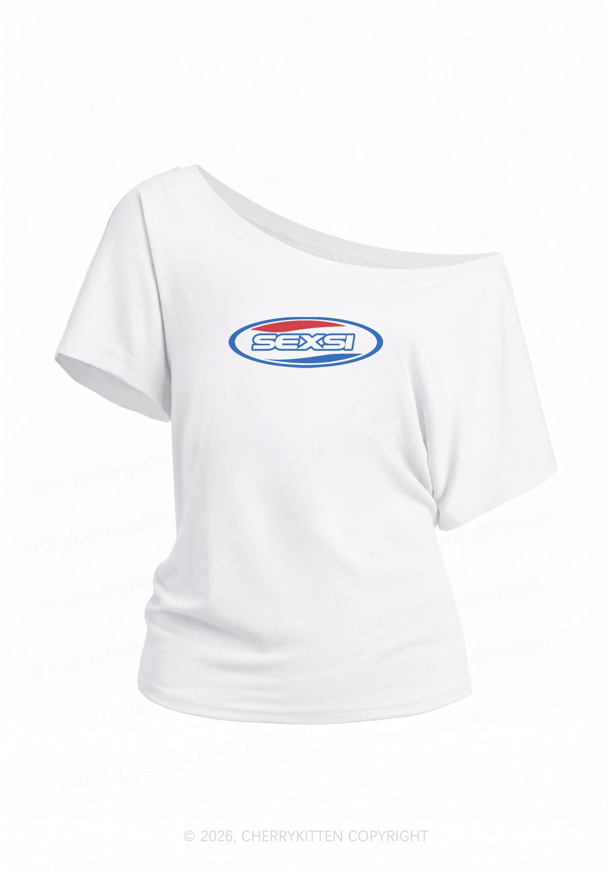 Sexsi Slogan Y2K Off Shoulder Tee Cherrykitten