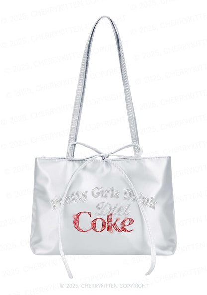 Rhinestone Pretty Girls Drink Diet Coke Y2K Satin Bags Cherrykitten
