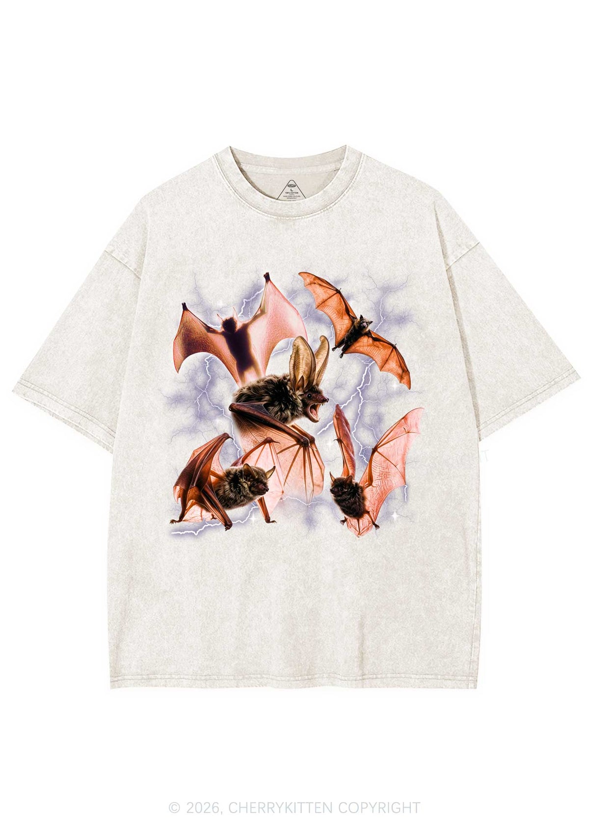 Halloween Bat In Lightning Y2K Shirts Washed Tee Cherrykitten