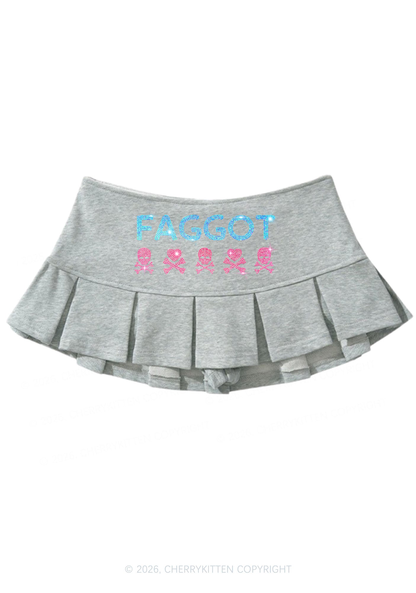 Rhinestone Faggot Skull Pride Y2K Mini Pleated Skirts Cherrykitten