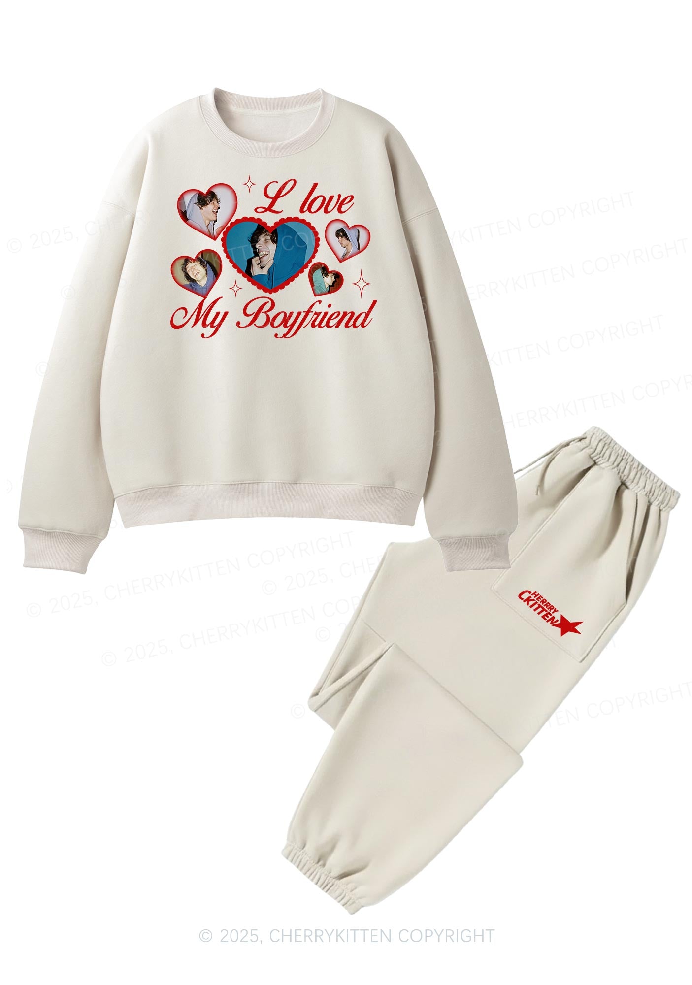 Custom Boyfriend Photos Y2K Valentine's Day Fleece Sweatshirts Set Cherrykitten