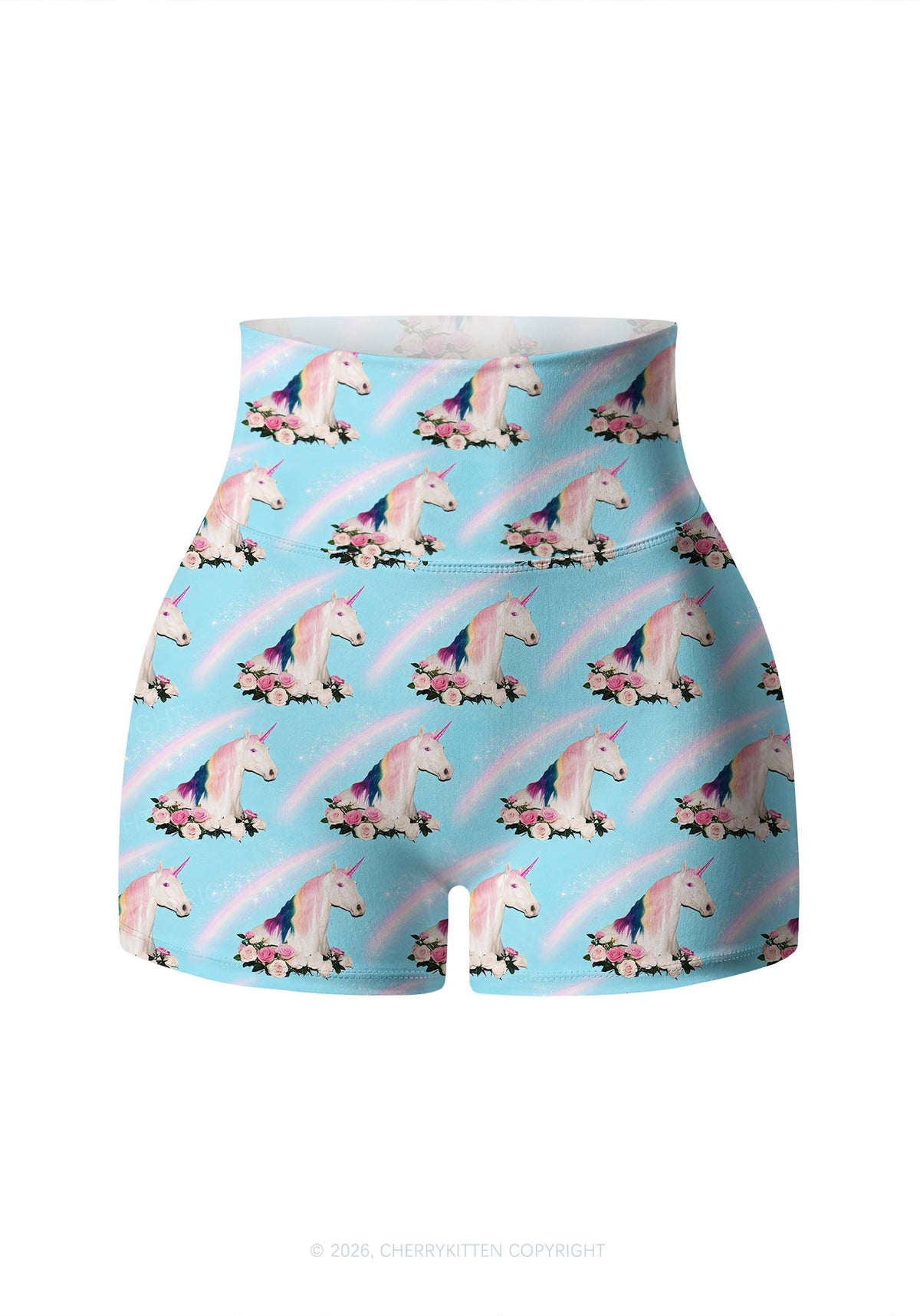 Blue Unicorn Y2K Print Gym Shorts Cherrykitten