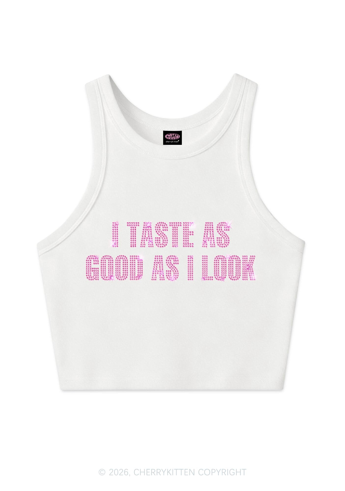 Rhinestone Taste Good Y2K Crop Tank Top Cherrykitten