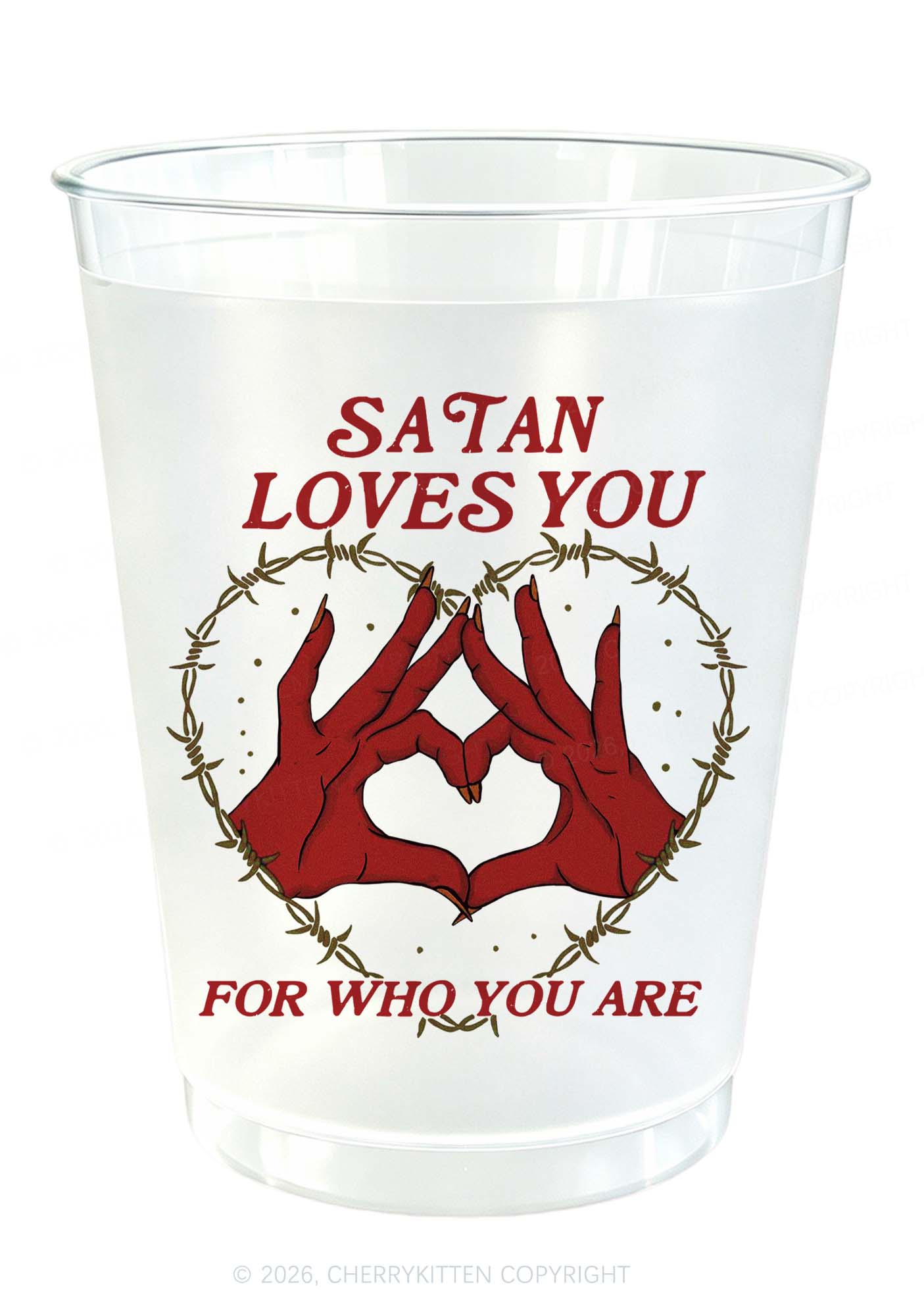 Satan Loves You Heart Y2K Halloween Plastic Cup Cherrykitten