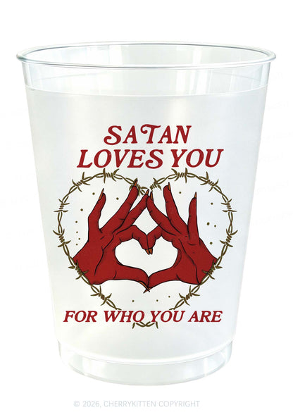 Satan Loves You Heart Y2K Halloween Plastic Cup Cherrykitten