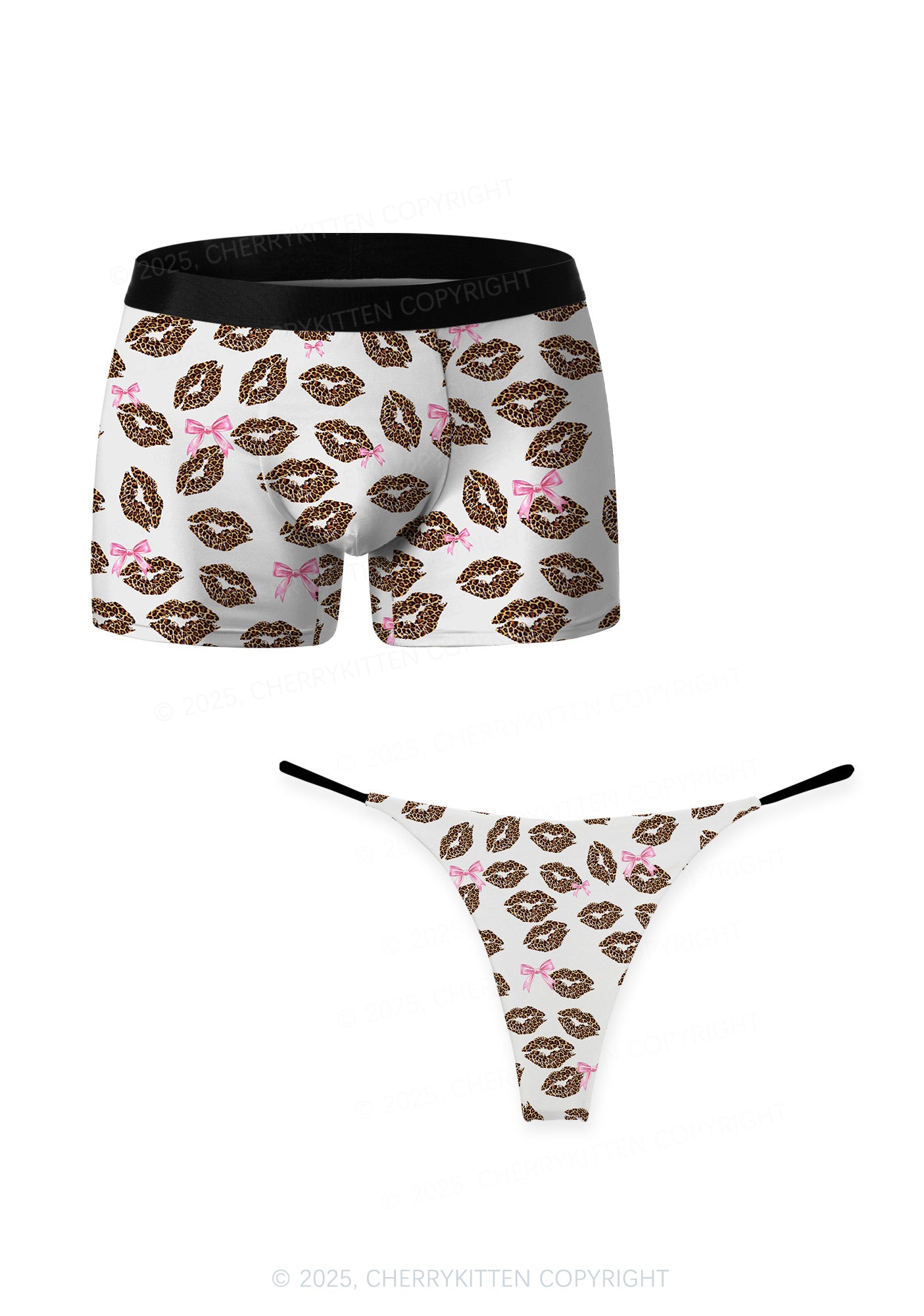 Leopard Lip Print Valentine's Day Y2K Print Couples Boxer Thong Set Cherrykitten