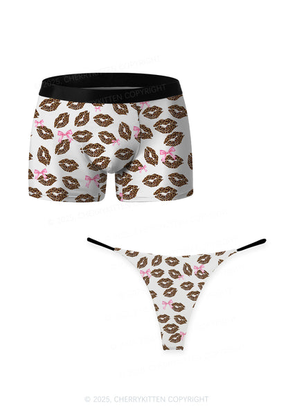 Leopard Lip Print Valentine's Day Y2K Print Couples Boxer Thong Set Cherrykitten