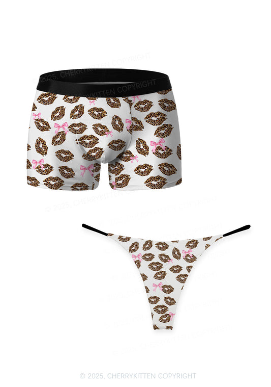 Leopard Lip Print Valentine's Day Y2K Print Couples Boxer Thong Set Cherrykitten