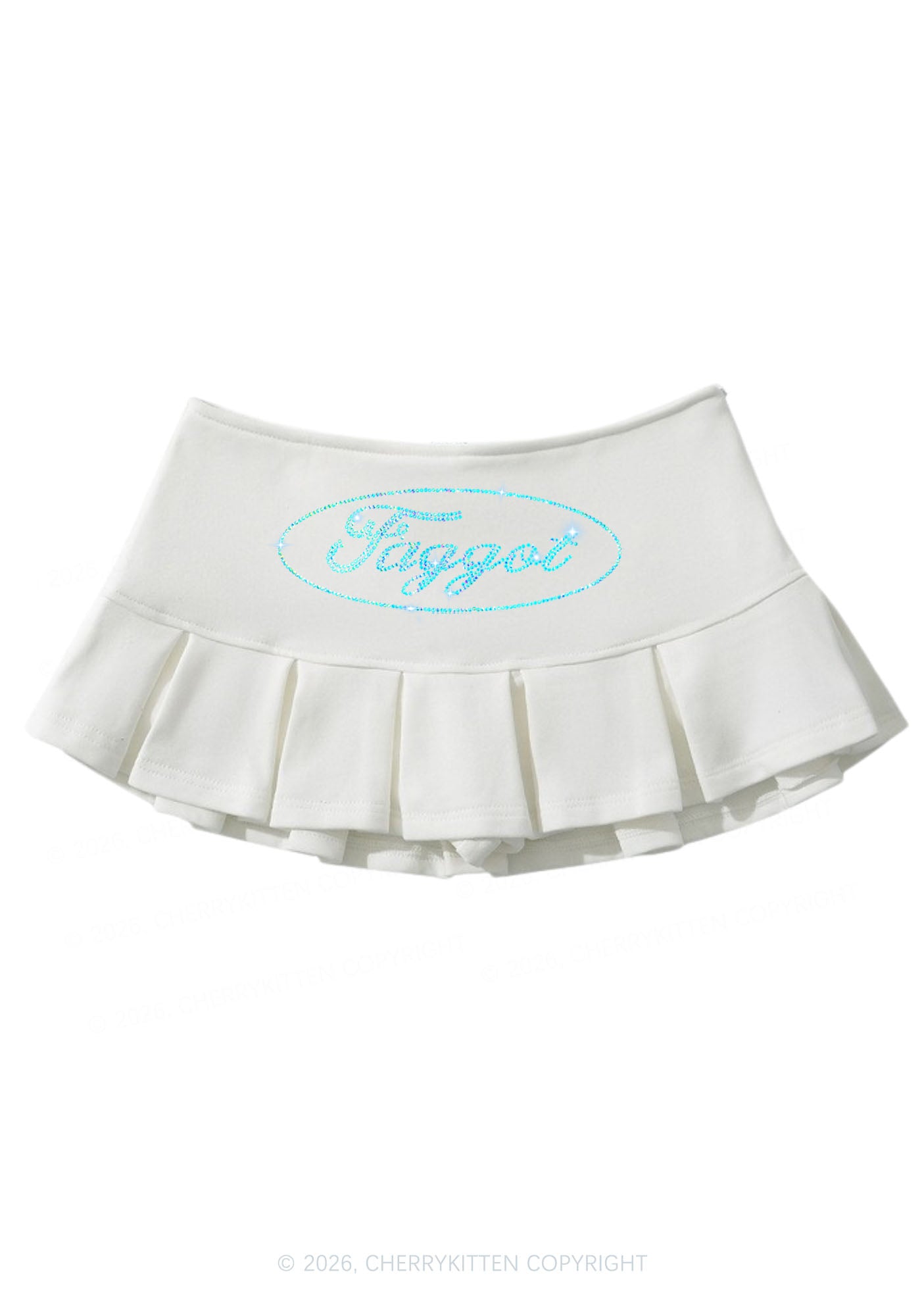 Rhinestone Oval Faggot Pride Y2K Mini Pleated Skirts Cherrykitten