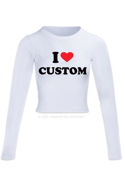 I Love Custom Personalized Long Sleeve Crop Top Cherrykitten