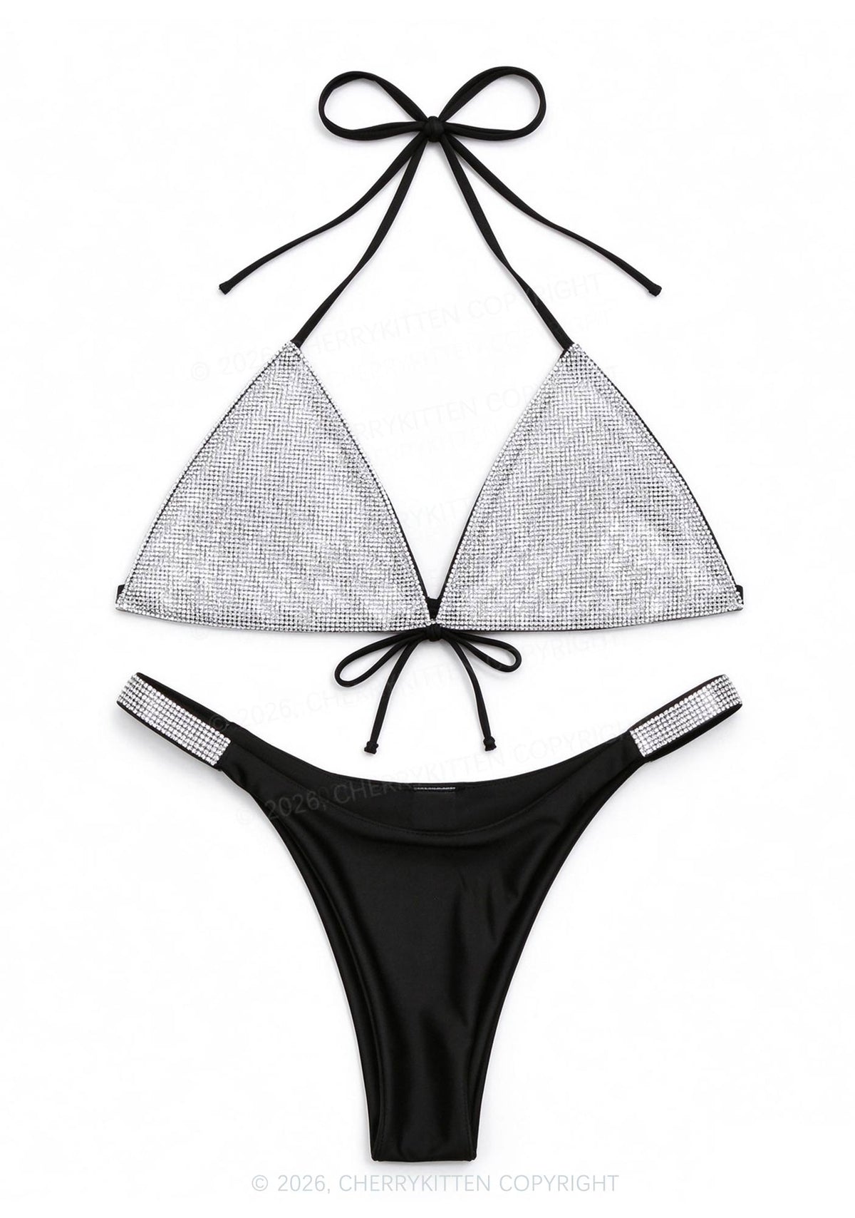 Black Rhinestone Y2K Bikini Set Cherrykitten