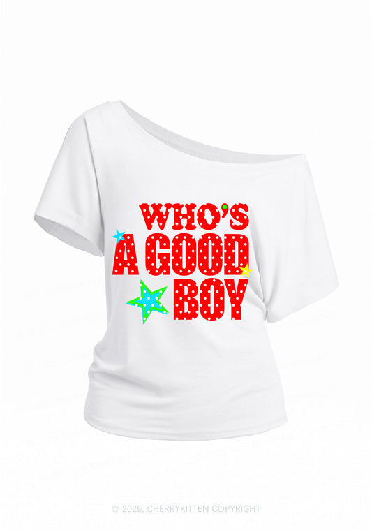 Whos A Good Boy Polka Dots Y2K Off Shoulder Tee Cherrykitten