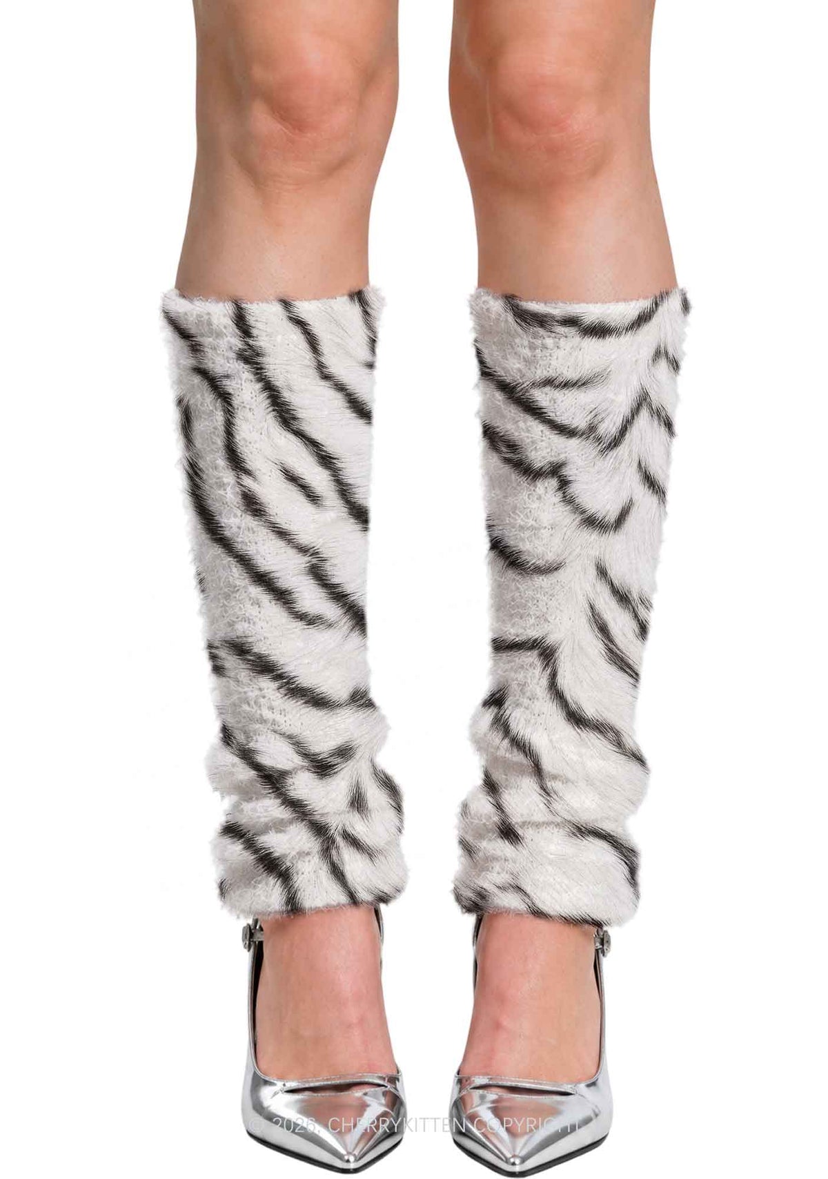 White Tiger Stripe Y2K Print Fuzzy Straight Leg Warmers Cherrykitten