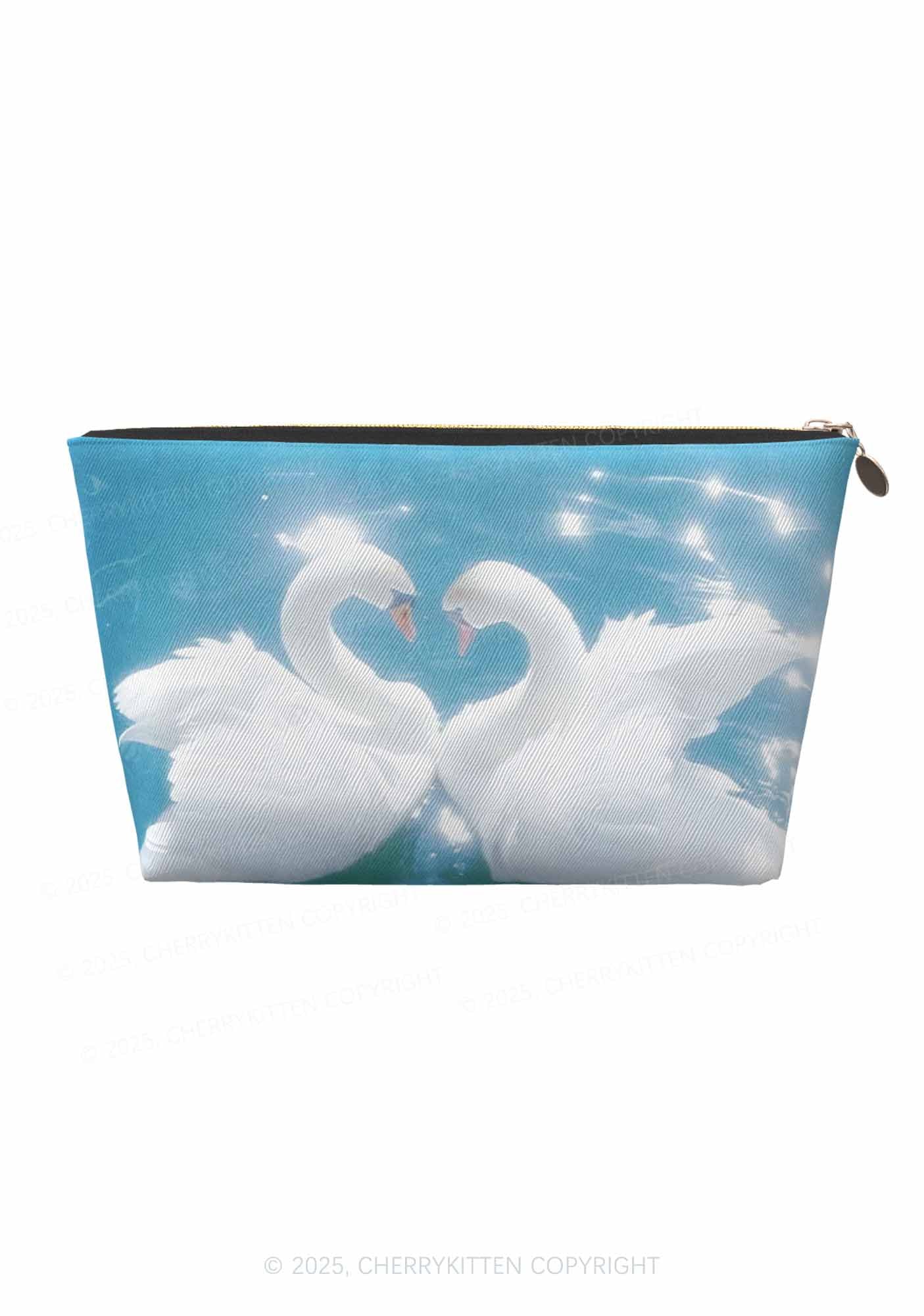Swan Lovers Y2K Leather Makeup Bag Cherrykitten