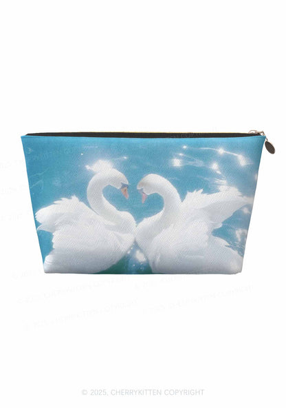 Swan Lovers Y2K Leather Makeup Bag Cherrykitten