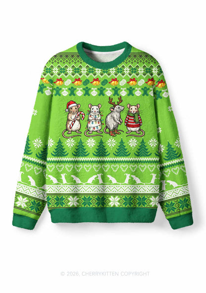 Four Christmas Rats Y2K Knit Sweatshirt Cherrykitten