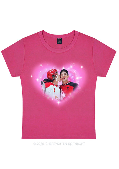 Sparkle Pink Heart Kissing Y2K Baby Tee Cherrykitten