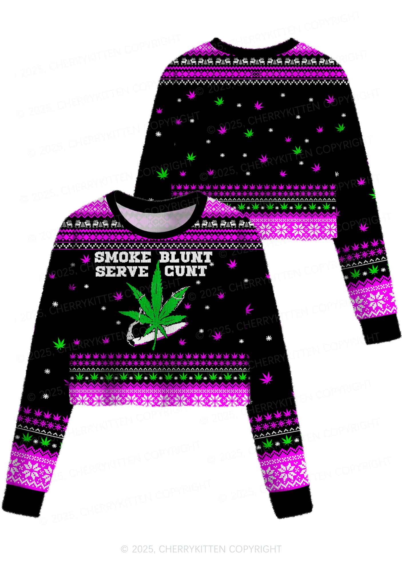 Smoke Blunt Wxxd Y2K Christmas Crop Knit Sweatshirt Cherrykitten