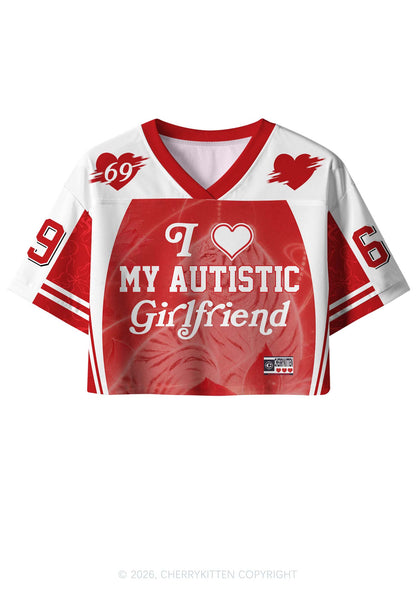 Red I Love My Autistic GF Y2K Crop Sport Jersey Shirts Cherrykitten