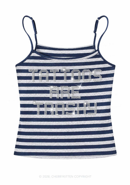 Rhinestone Tattoos Are Trashy Y2K Navy Grey Striped Spaghetti Strap Cami Cherrykitten