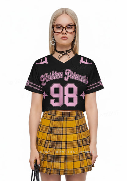 Custom Pink Lesbian Princess Pride Y2K Crop Sport Jersey Shirts Cherrykitten