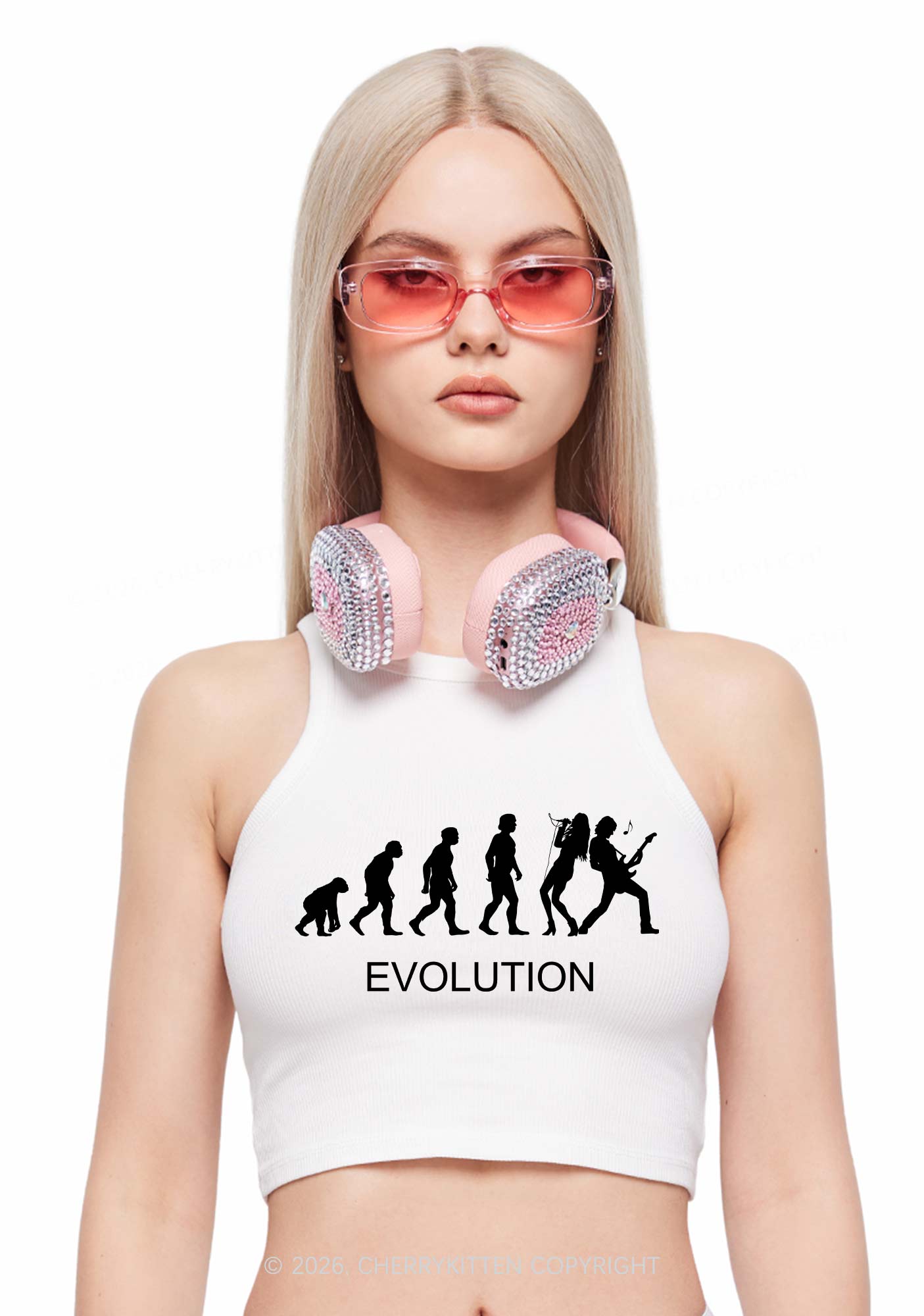 Evolution Rock Band Y2K Crop Tank Top Cherrykitten