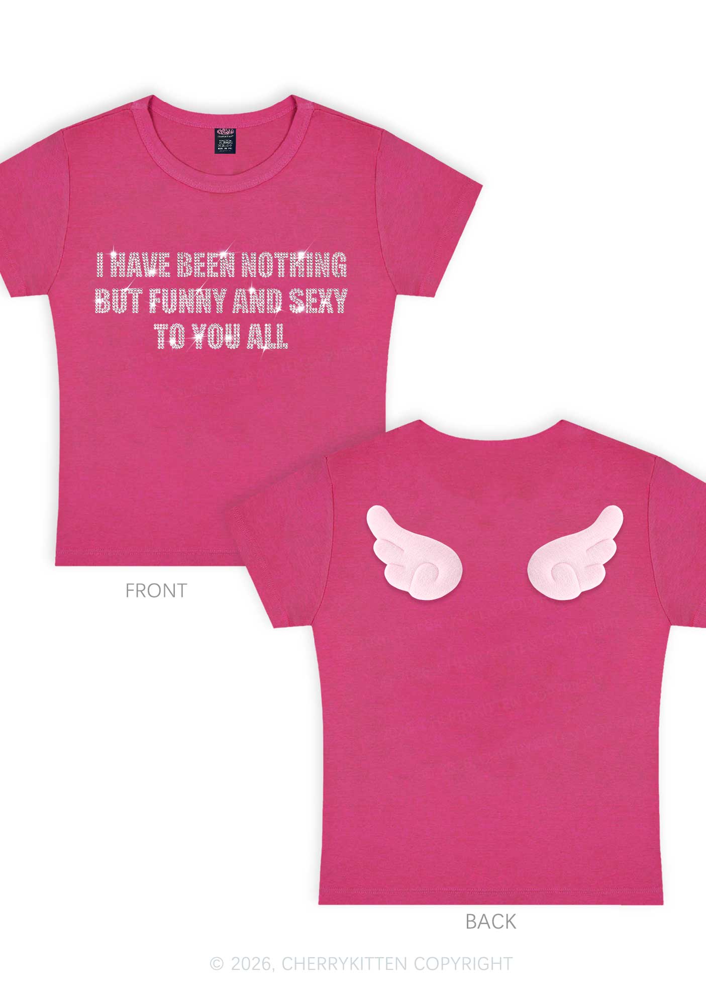 Rhinestone I Have Been Funny Y2K Goth Angel Wings Baby Tee Cherrykitten