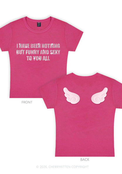 Rhinestone I Have Been Funny Y2K Goth Angel Wings Baby Tee Cherrykitten
