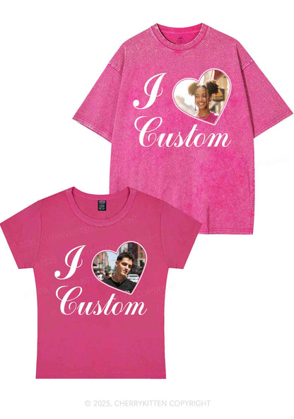 I Love Custom Heart Photo Y2K Valentine's Day Couple Shirt Cherrykitten